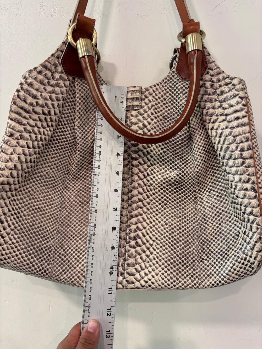 Brahmin Elisa Hobo Satchel Tri-Texture Snake Leather Shoulder Bag Cream Brown - Picture 7 of 9